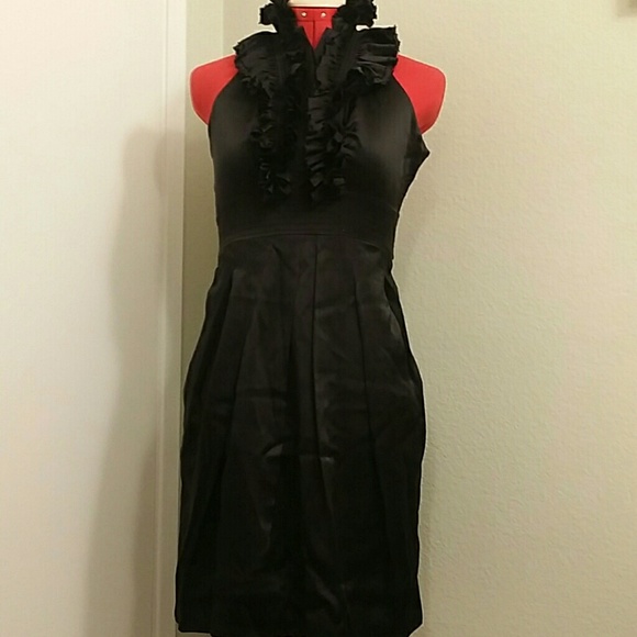 BCBGMaxAzria Dresses & Skirts - BCBG black satin tie-back halter dress